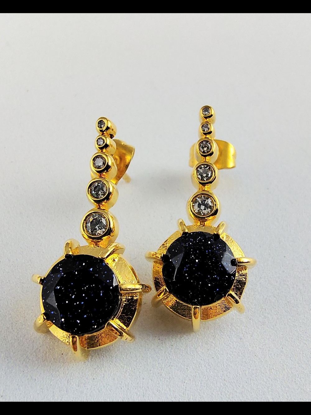 Hespera Gold-tone Black Sunstone Stud Earrings